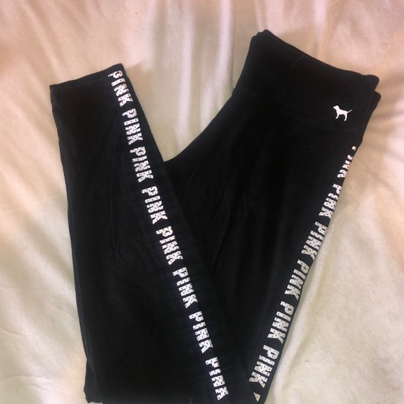 Victoria's Secret PINK Black Mesh Side Logo Leggings M - Picture 3 of 6